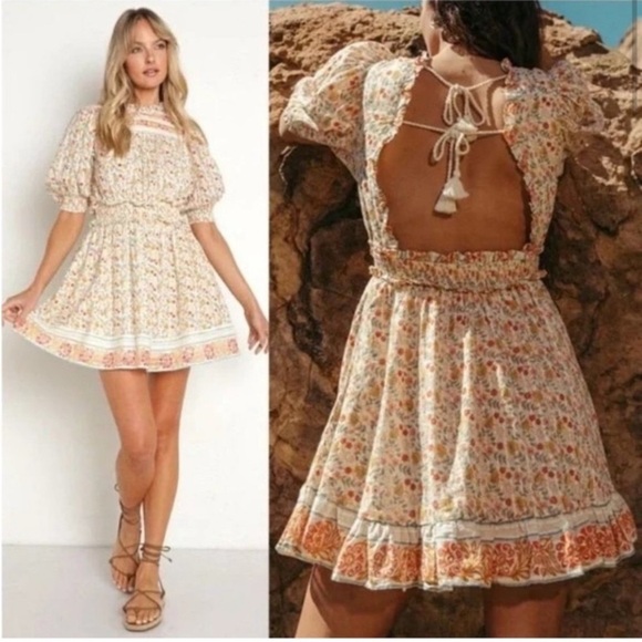 NWT Cleobella Dallas Floral Mini Dress in Carnation Print Cream Boho Size Small - Picture 1 of 16